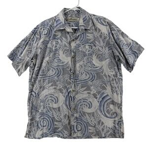 Two Paddles Shirt Mens Large Blue Hawaiian Fish‎ Short Sleeve Button Up Aloha